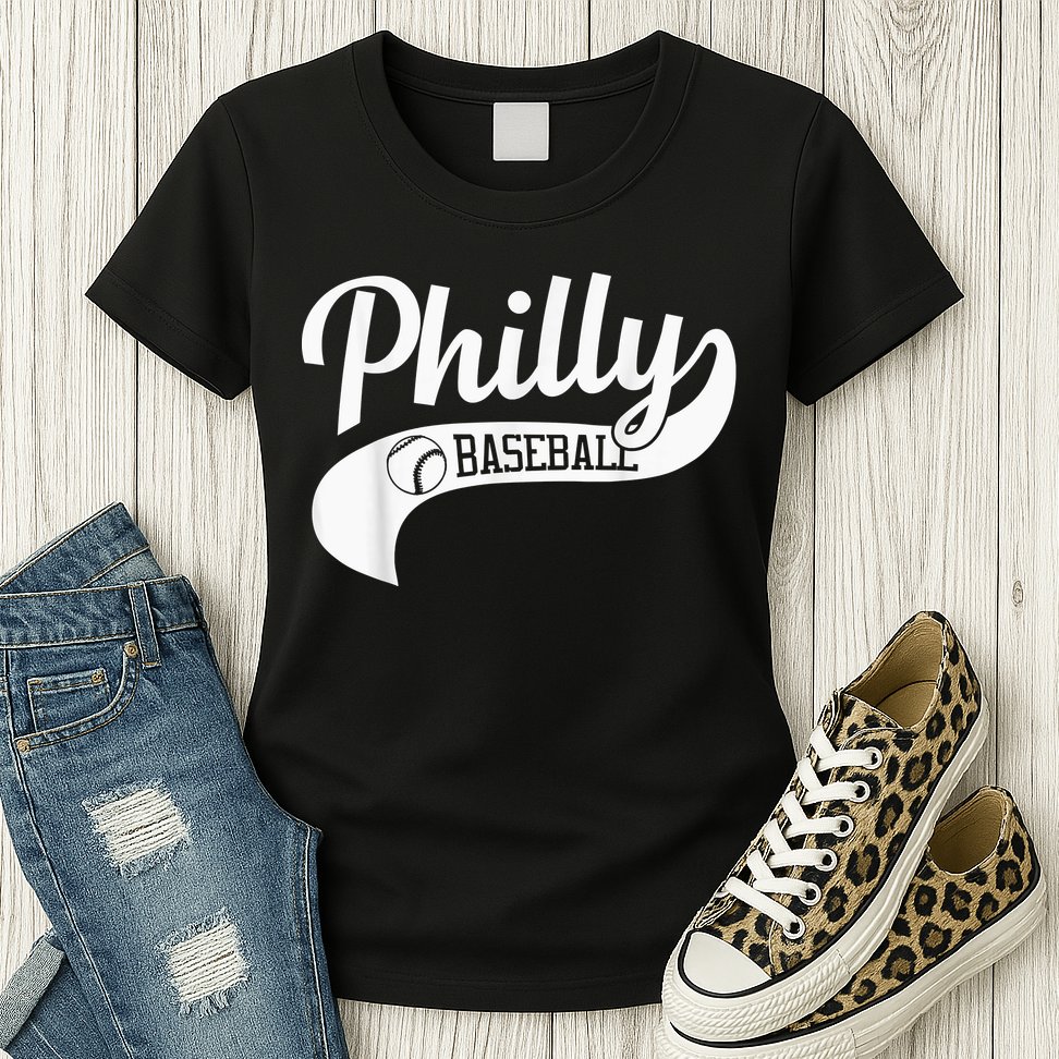 Retro Philadelphia Baseball Vintage Philly Swoosh Womens T-Shirt