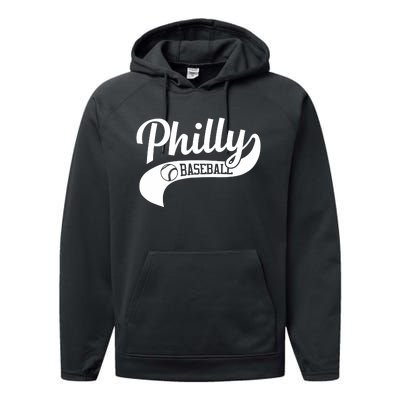 Retro Philadelphia Baseball Vintage Philly Swoosh Performance Fleece Hoodie