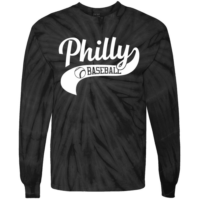 Retro Philadelphia Baseball Vintage Philly Swoosh Tie-Dye Long Sleeve Shirt