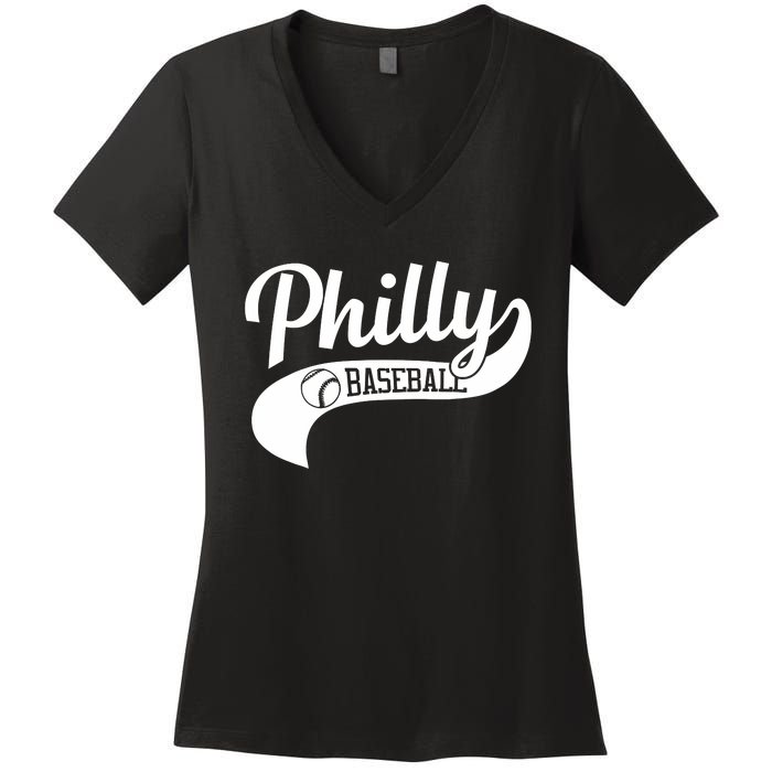 Retro Philadelphia Baseball Vintage Philly Swoosh Women's V-Neck T-Shirt