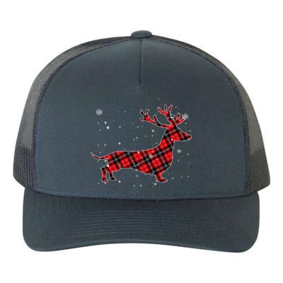 Red Plaid Buffalo Dachshund Dog Merry Christmas Funny Gift Yupoong Adult 5-Panel Trucker Hat