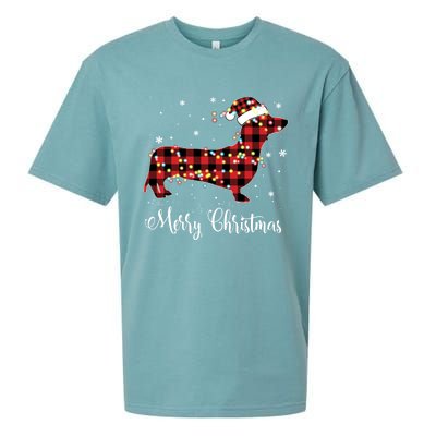 Red Plaid Buffalo Dachshund Merry Christmas Pajamas Funny Gift Funny Gift Sueded Cloud Jersey T-Shirt