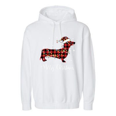 Red Plaid Buffalo Dachshund Merry Christmas Pajamas Funny Gift Funny Gift Garment-Dyed Fleece Hoodie