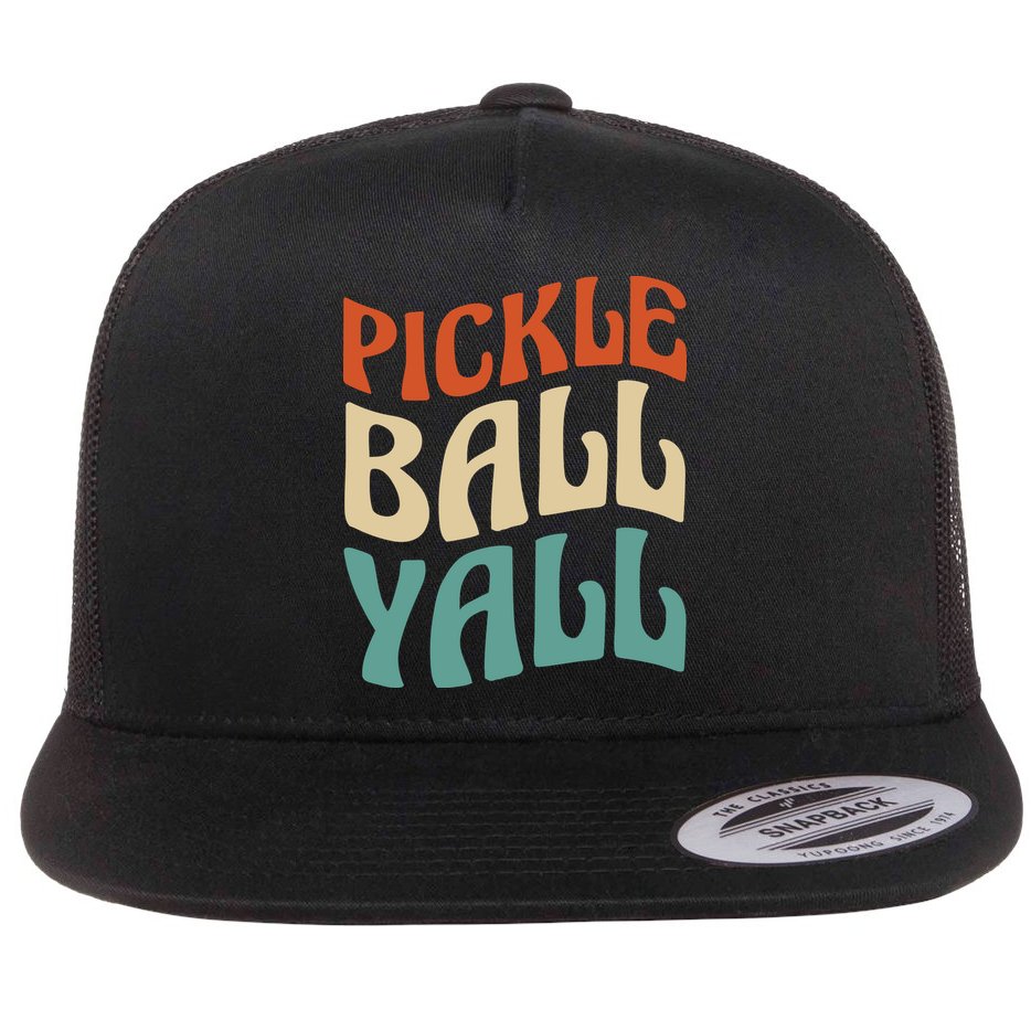 Retro Pickle Ball Yall Paddle For Team Sport Flat Bill Trucker Hat