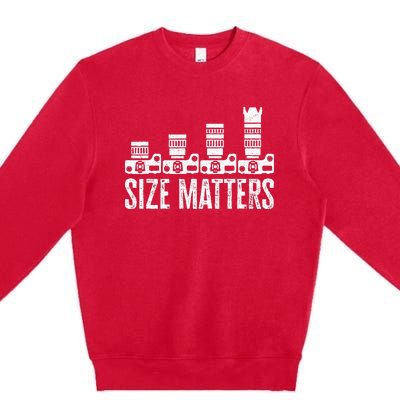 Retro Photography Camera Lens Size Matters Photographer Premium Crewneck Sweatshirt