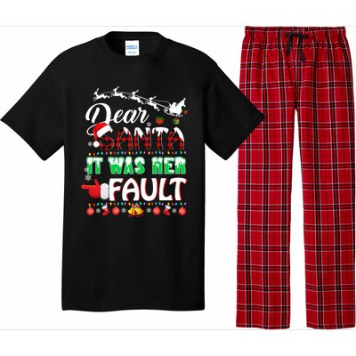 Red Plaid Christmas Couples Tees Dear Santa It Was Her Fault Cool Gift Pajama Set