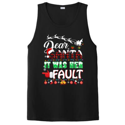 Red Plaid Christmas Couples Tees Dear Santa It Was Her Fault Cool Gift PosiCharge Competitor Tank