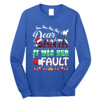 Red Plaid Christmas Couples Tees Dear Santa It Was Her Fault Cool Gift Long Sleeve Shirt