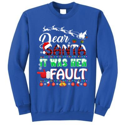 Red Plaid Christmas Couples Tees Dear Santa It Was Her Fault Cool Gift Sweatshirt