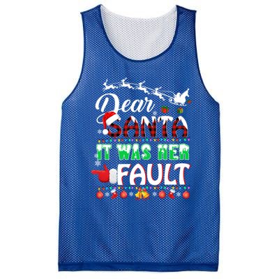 Red Plaid Christmas Couples Tees Dear Santa It Was Her Fault Cool Gift Mesh Reversible Basketball Jersey Tank