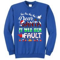 Red Plaid Christmas Couples Tees Dear Santa It Was Her Fault Cool Gift Tall Sweatshirt