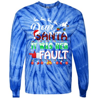 Red Plaid Christmas Couples Tees Dear Santa It Was Her Fault Cool Gift Tie-Dye Long Sleeve Shirt