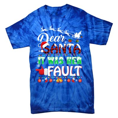 Red Plaid Christmas Couples Tees Dear Santa It Was Her Fault Cool Gift Tie-Dye T-Shirt