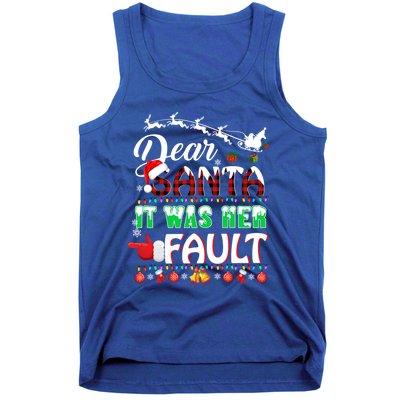 Red Plaid Christmas Couples Tees Dear Santa It Was Her Fault Cool Gift Tank Top