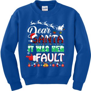 Red Plaid Christmas Couples Tees Dear Santa It Was Her Fault Cool Gift Kids Sweatshirt