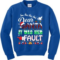 Red Plaid Christmas Couples Tees Dear Santa It Was Her Fault Cool Gift Kids Sweatshirt