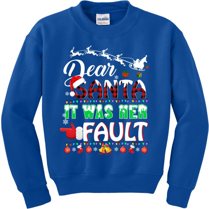 Red Plaid Christmas Couples Tees Dear Santa It Was Her Fault Cool Gift Kids Sweatshirt