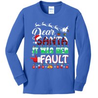 Red Plaid Christmas Couples Tees Dear Santa It Was Her Fault Cool Gift Kids Long Sleeve Shirt