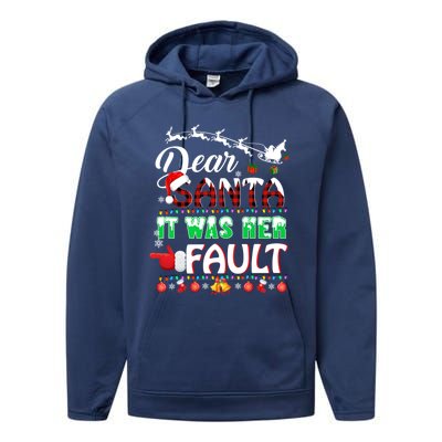 Red Plaid Christmas Couples Tees Dear Santa It Was Her Fault Cool Gift Performance Fleece Hoodie