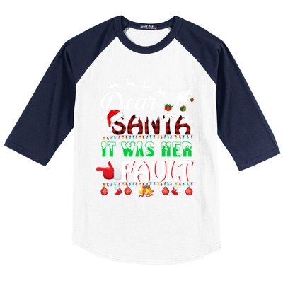 Red Plaid Christmas Couples Tees Dear Santa It Was Her Fault Cool Gift Baseball Sleeve Shirt