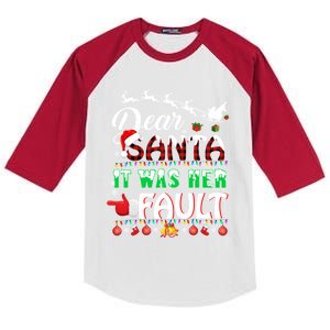 Red Plaid Christmas Couples Tees Dear Santa It Was Her Fault Cool Gift Kids Colorblock Raglan Jersey