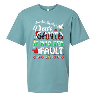 Red Plaid Christmas Couples Tees Dear Santa It Was Her Fault Cool Gift Sueded Cloud Jersey T-Shirt