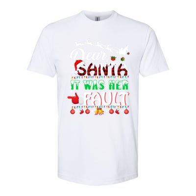 Red Plaid Christmas Couples Tees Dear Santa It Was Her Fault Cool Gift Softstyle CVC T-Shirt