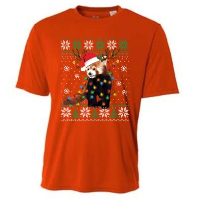 Red Panda Christmas Lights Santa Hat Ugly Sweater Xmas Cute Gift Cooling Performance Crew T-Shirt