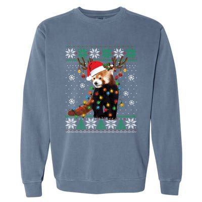 Red Panda Christmas Lights Santa Hat Ugly Sweater Xmas Cute Gift Garment-Dyed Sweatshirt