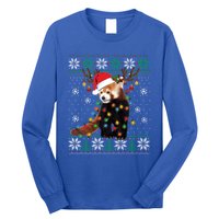 Red Panda Christmas Lights Santa Hat Ugly Sweater Xmas Cute Gift Long Sleeve Shirt