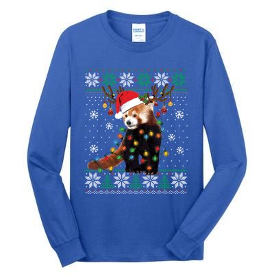 Red Panda Christmas Lights Santa Hat Ugly Sweater Xmas Cute Gift Tall Long Sleeve T-Shirt