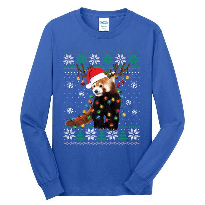 Red Panda Christmas Lights Santa Hat Ugly Sweater Xmas Cute Gift Tall Long Sleeve T-Shirt