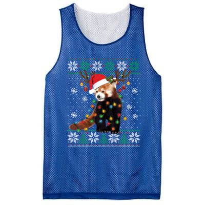 Red Panda Christmas Lights Santa Hat Ugly Sweater Xmas Cute Gift Mesh Reversible Basketball Jersey Tank