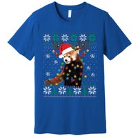 Red Panda Christmas Lights Santa Hat Ugly Sweater Xmas Cute Gift Premium T-Shirt