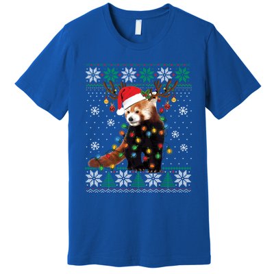 Red Panda Christmas Lights Santa Hat Ugly Sweater Xmas Cute Gift Premium T-Shirt