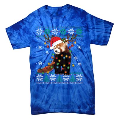 Red Panda Christmas Lights Santa Hat Ugly Sweater Xmas Cute Gift Tie-Dye T-Shirt