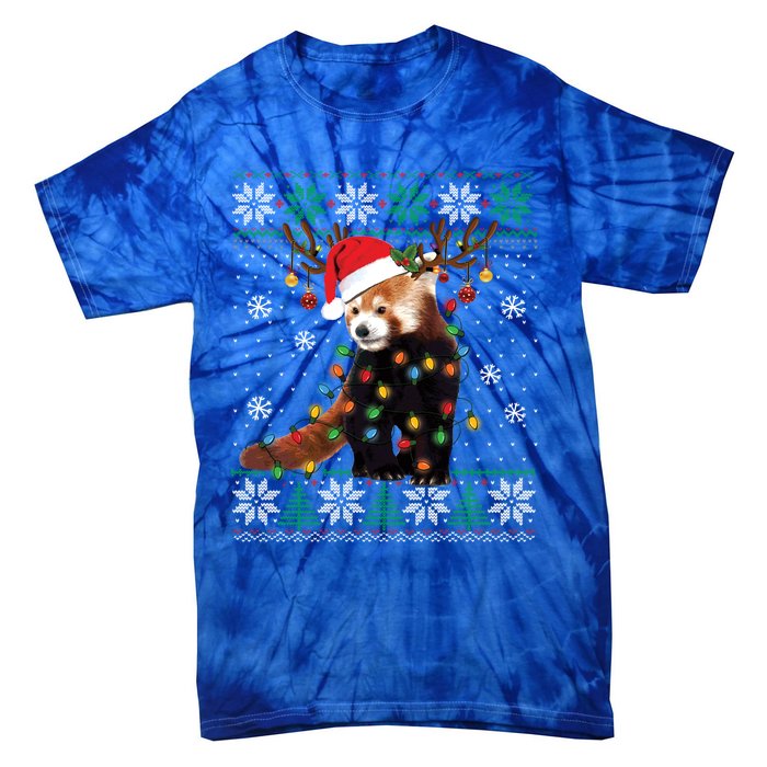 Red Panda Christmas Lights Santa Hat Ugly Sweater Xmas Cute Gift Tie-Dye T-Shirt