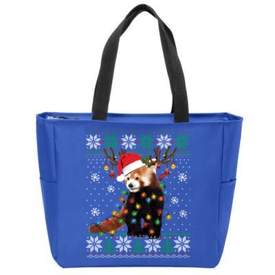 Red Panda Christmas Lights Santa Hat Ugly Sweater Xmas Cute Gift Zip Tote Bag