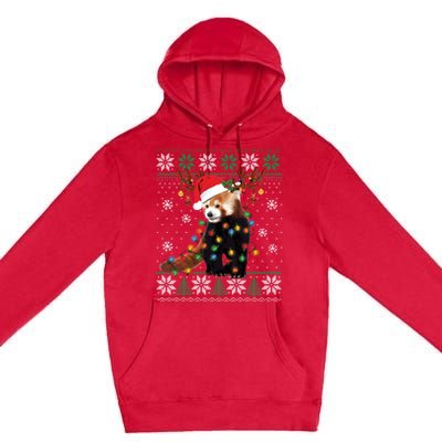 Red Panda Christmas Lights Santa Hat Ugly Sweater Xmas Cute Gift Premium Pullover Hoodie