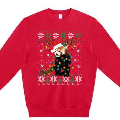 Red Panda Christmas Lights Santa Hat Ugly Sweater Xmas Cute Gift Premium Crewneck Sweatshirt