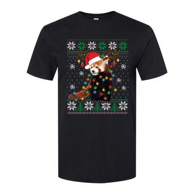 Red Panda Christmas Lights Santa Hat Ugly Sweater Xmas Cute Gift Softstyle CVC T-Shirt