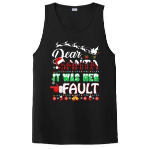 Red Plaid Christmas Couples Tees Dear Santa It Was Her Fault Gift PosiCharge Competitor Tank