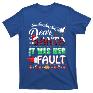 Red Plaid Christmas Couples Tees Dear Santa It Was Her Fault Gift T-Shirt