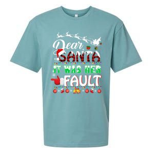 Red Plaid Christmas Couples Tees Dear Santa It Was Her Fault Gift Sueded Cloud Jersey T-Shirt