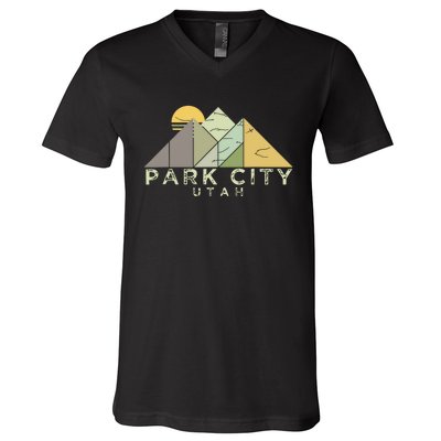 Retro Park City Utah Distressed Hiking V-Neck T-Shirt