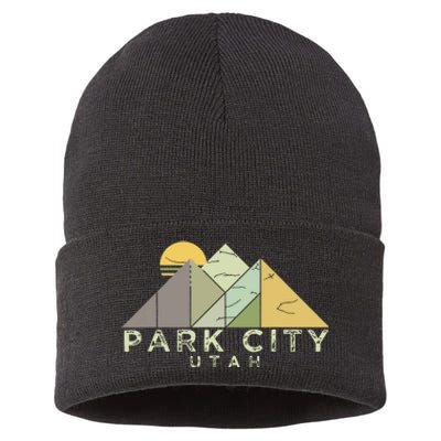 Retro Park City Utah Distressed Hiking Sustainable Knit Beanie