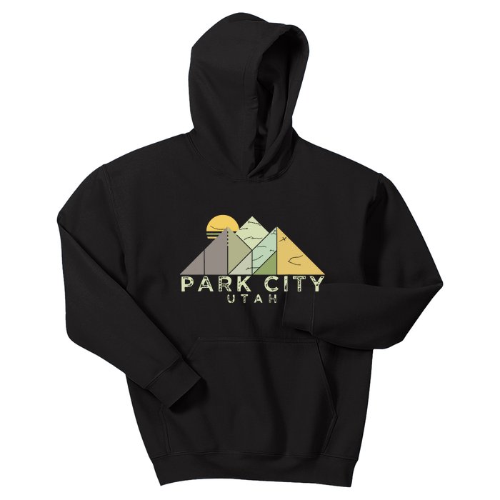 Retro Park City Utah Distressed Hiking Kids Hoodie