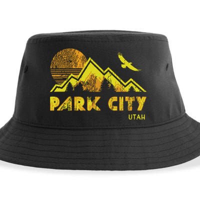 Retro Park City Utah Distressed Home Sustainable Bucket Hat