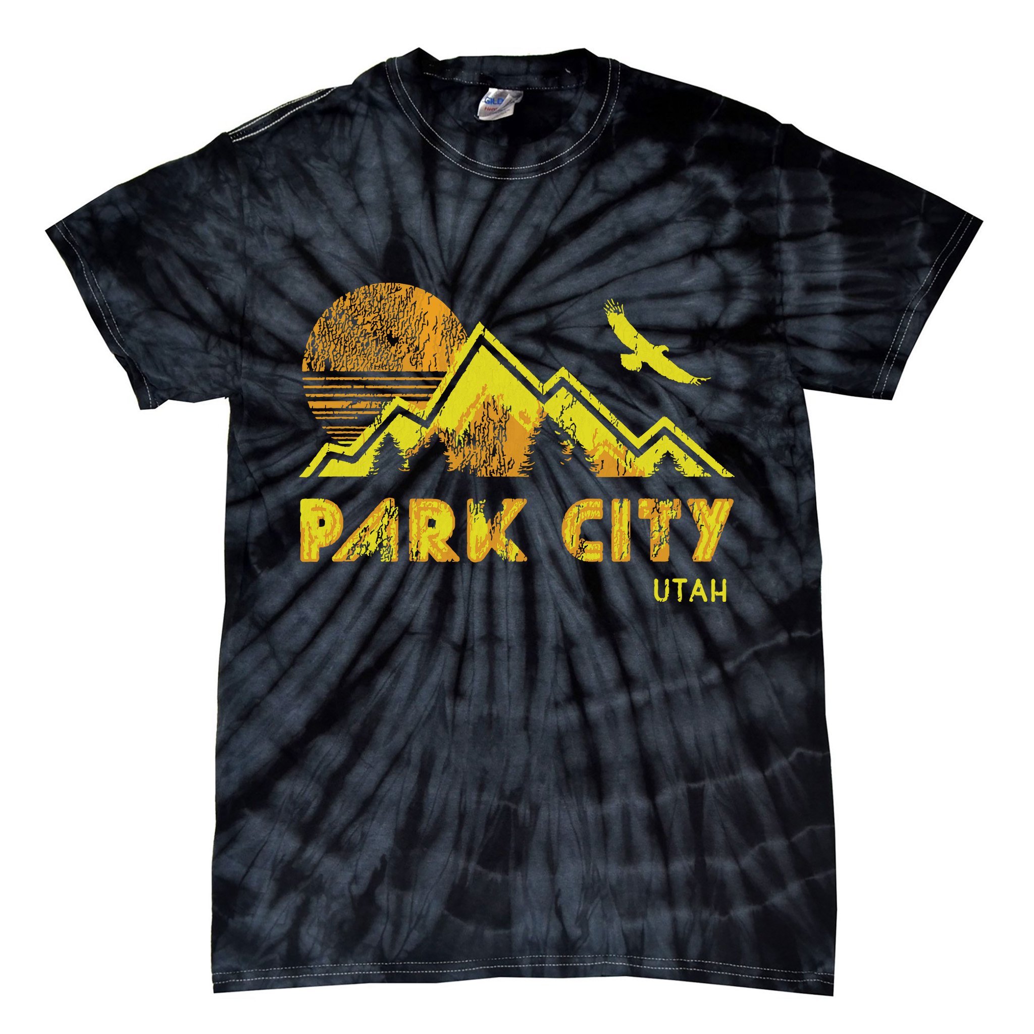 Retro Park City Utah Distressed Home Tie-Dye T-Shirt