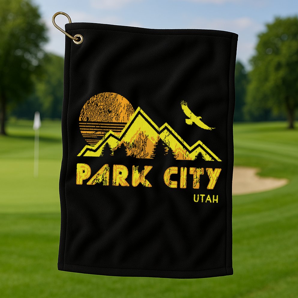 Retro Park City Utah Distressed Home Golf Towel